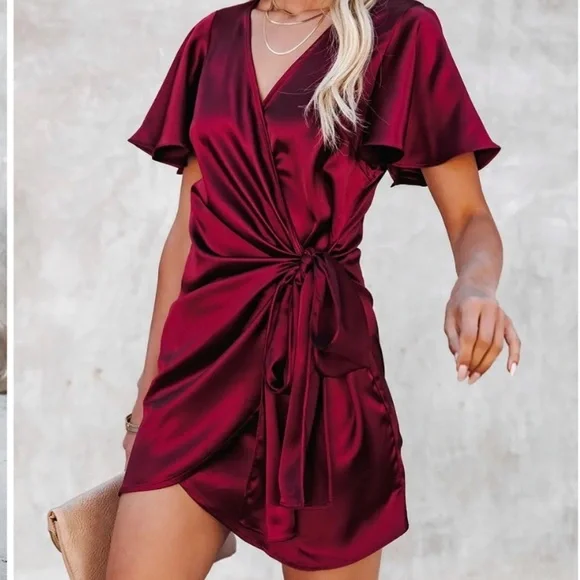 strapless open back dress Multi Smudge Print Short Sleeve Belted Wrap Midi Dress – AX Paris US